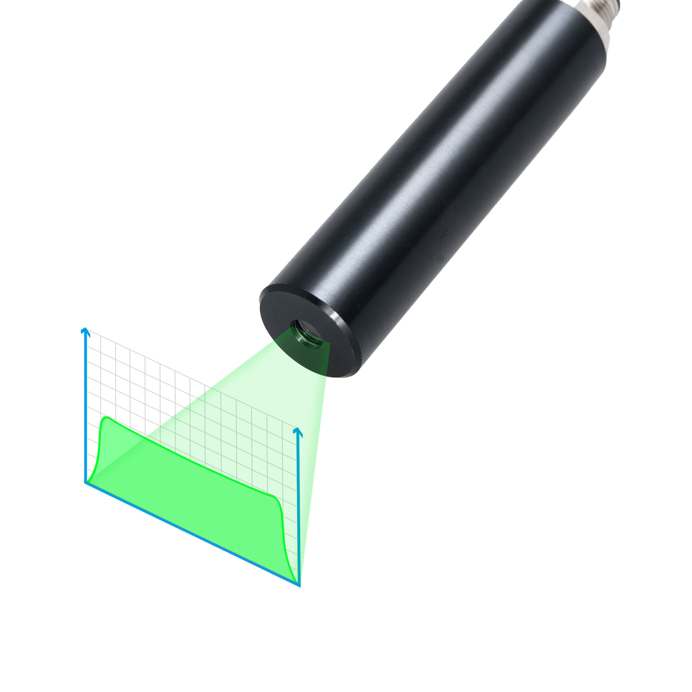 Linienlaser, grün, 520 nm, 110 °, 10 mW, 24 V DC, Ø32x115 mm, Laserklasse 2M, Fokus fixed (3000mm),…
